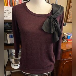 LOFT Purple Sweater with Black Bow Accent